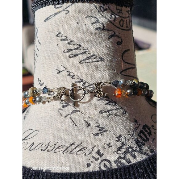 Picture Jasper Pearl Carnelian Sterling Silver Double Strand Necklace Toggle Clo - Picture 5 of 8